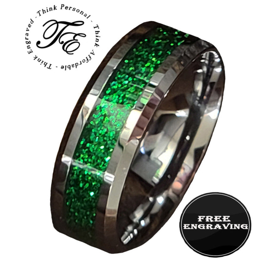 Personalized Men's Green Emerald Galaxy Tungsten Promise Ring