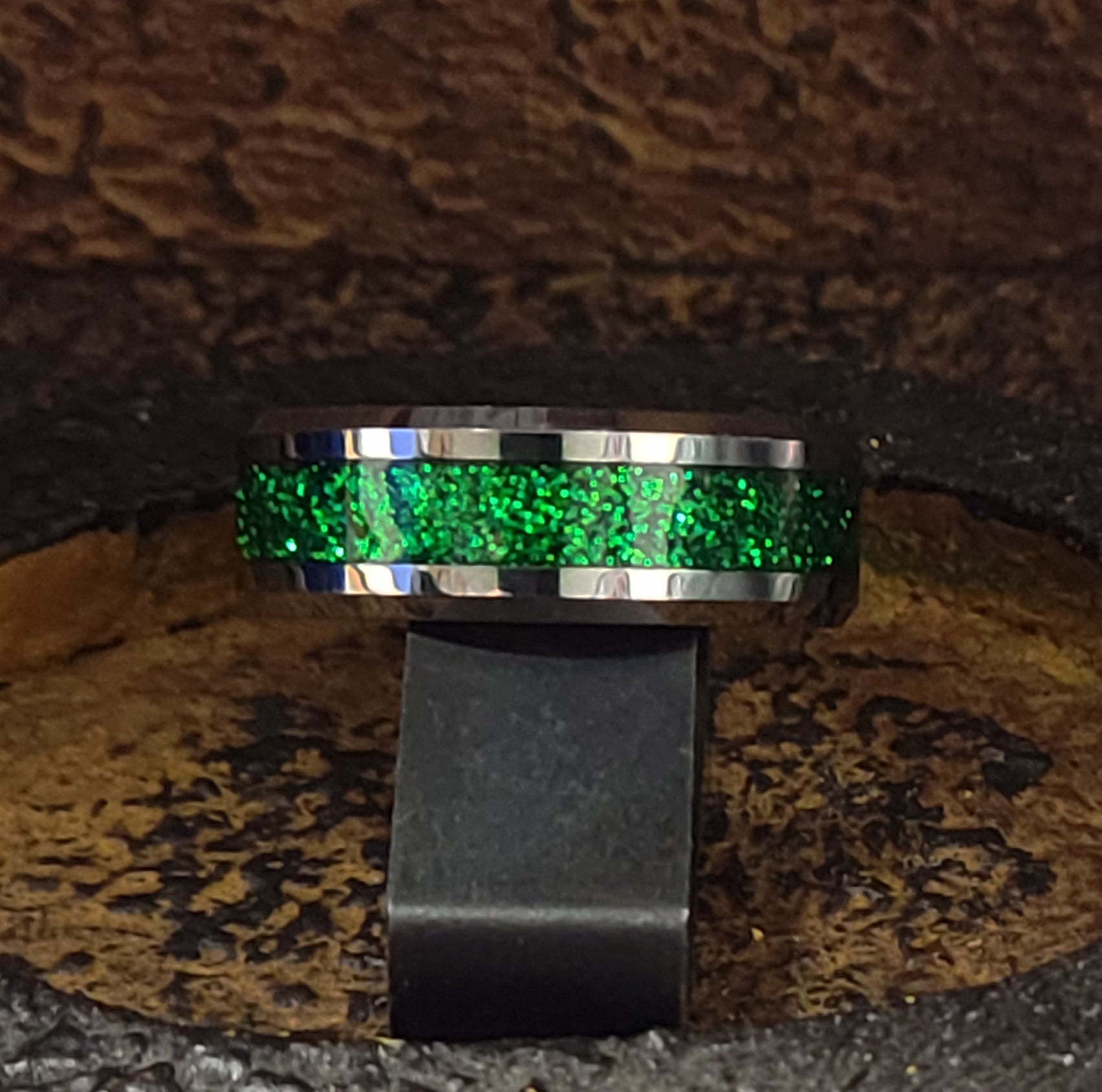 Personalized Men's Green Emerald Galaxy Tungsten Promise Ring