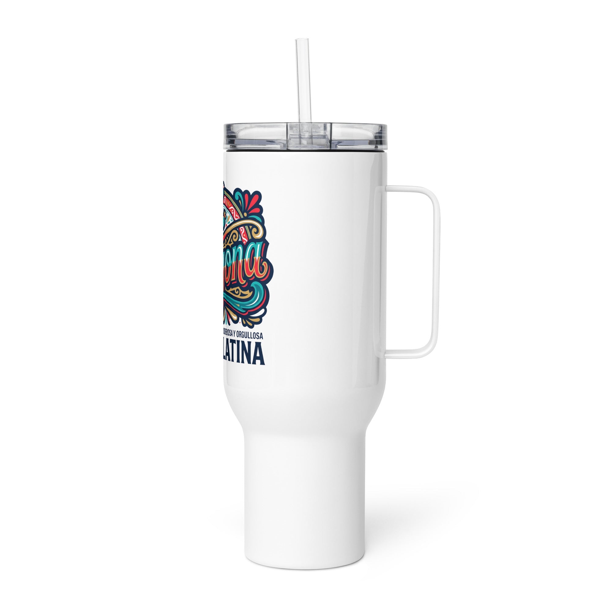 Chingona logo Travel mug with a handle