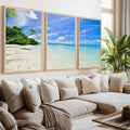 Tropical Coastal Wall Art – Clear Water and Leaning Palm
