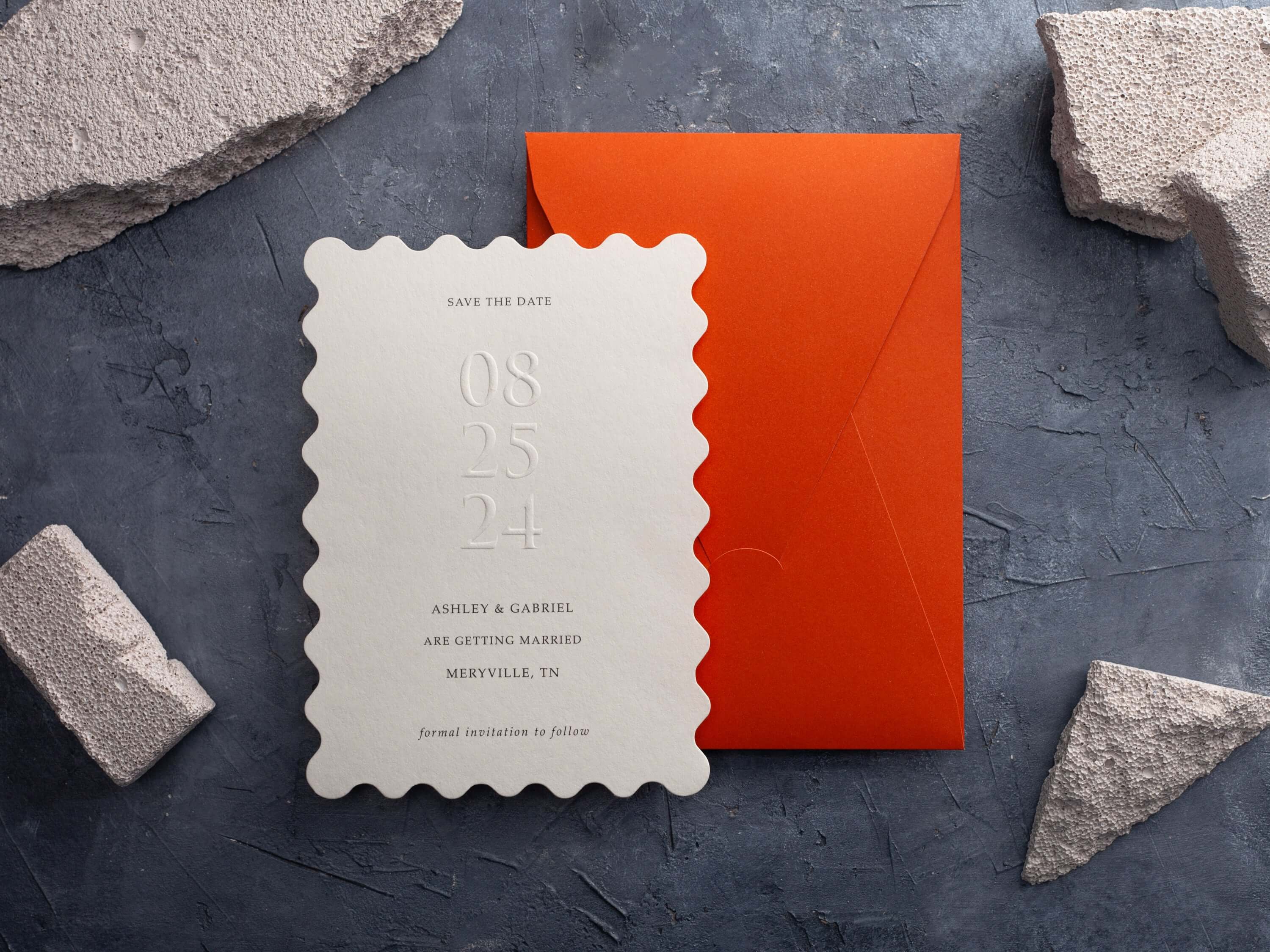 Minimalist Embossed Save The Date Card
