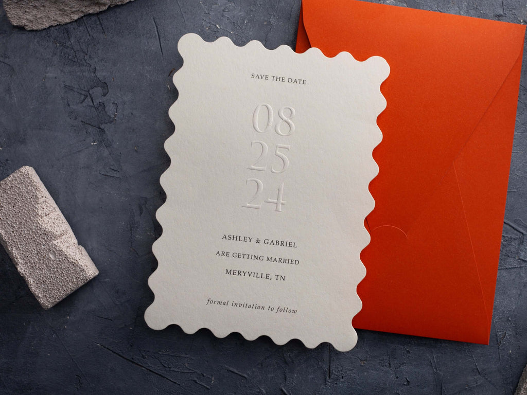 Minimalist Embossed Save The Date Card