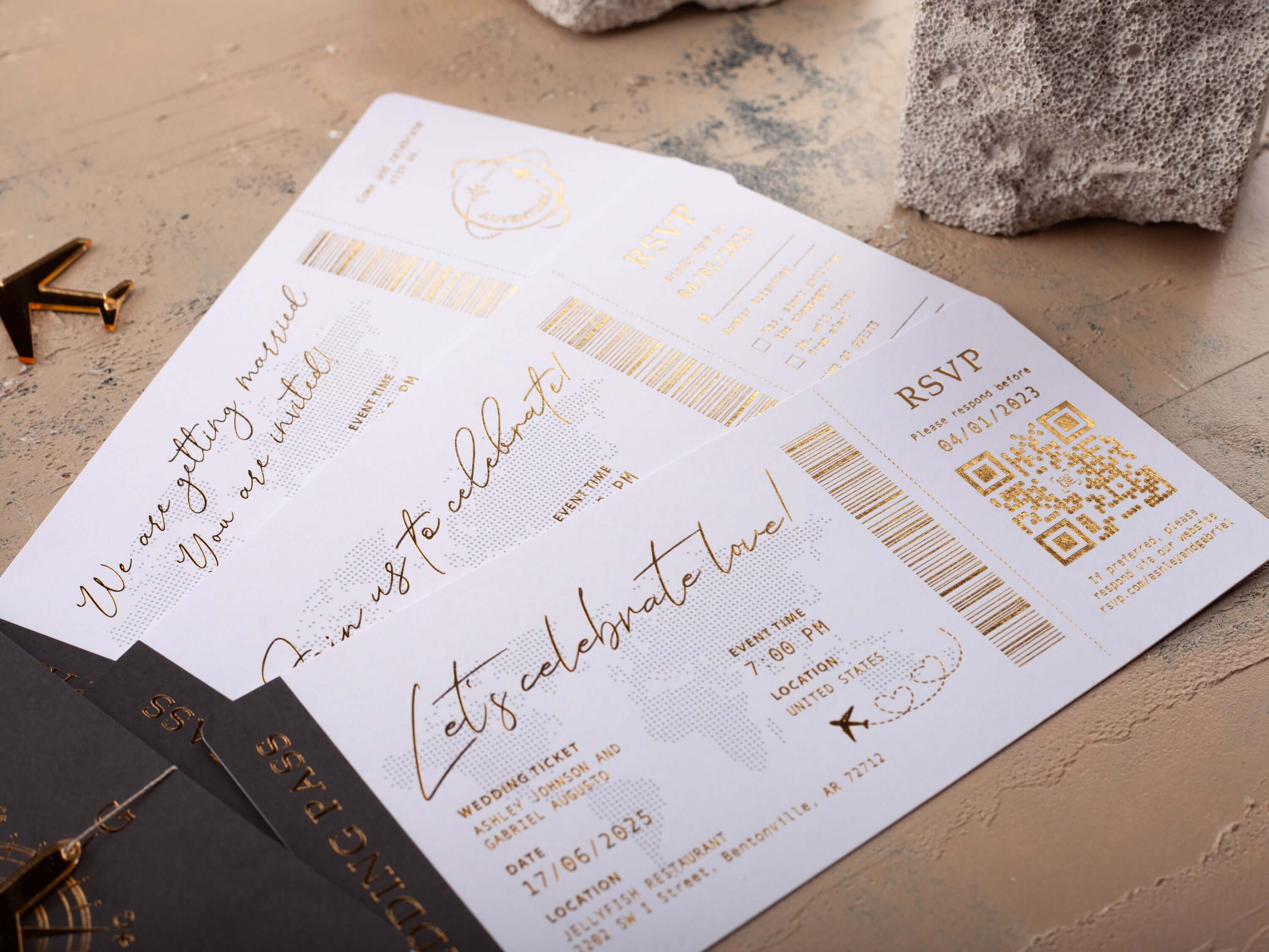 Black & Gold Passport Wedding Invitation