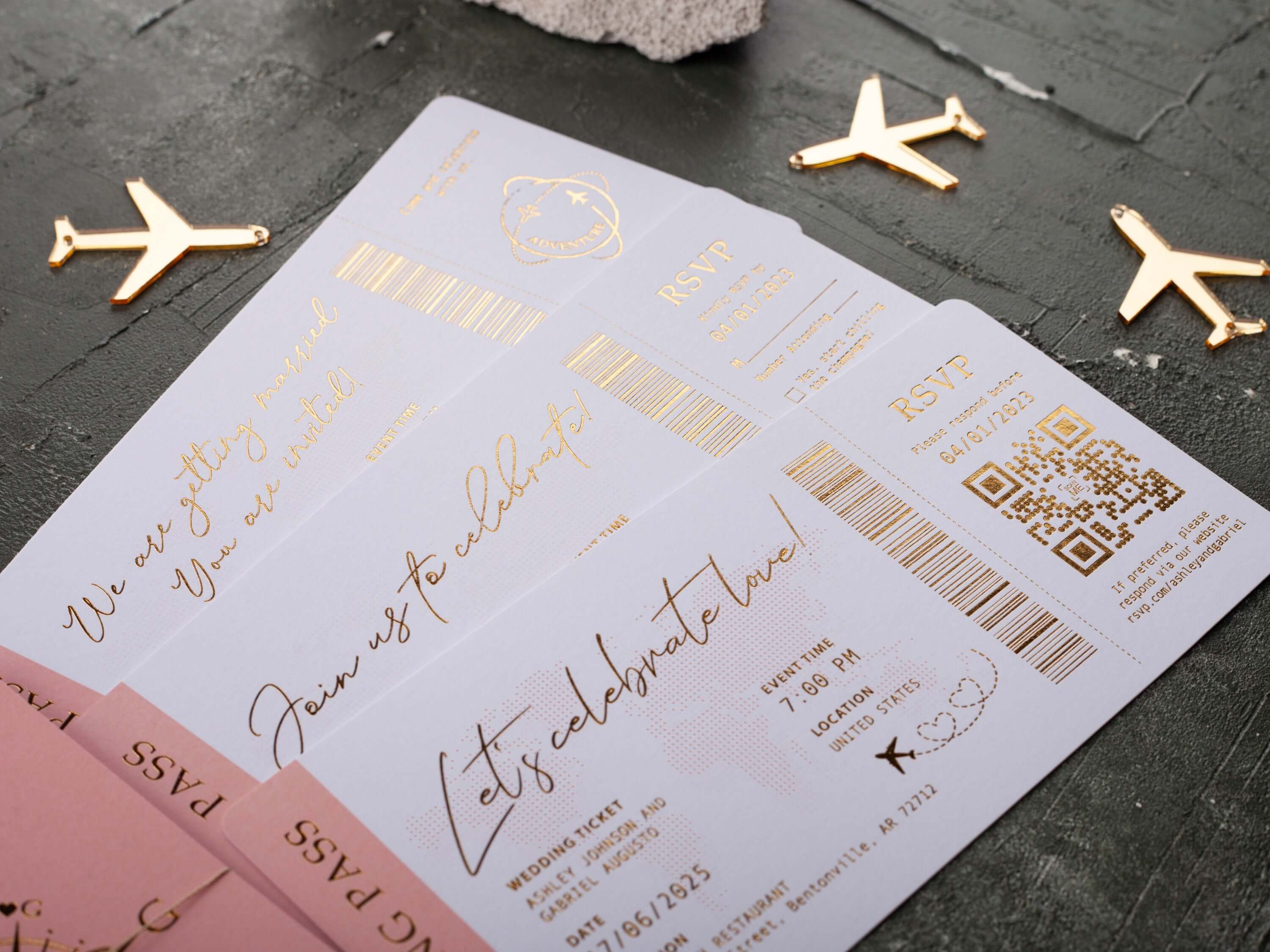 Blush Pink & Gold Passport Wedding Invitation