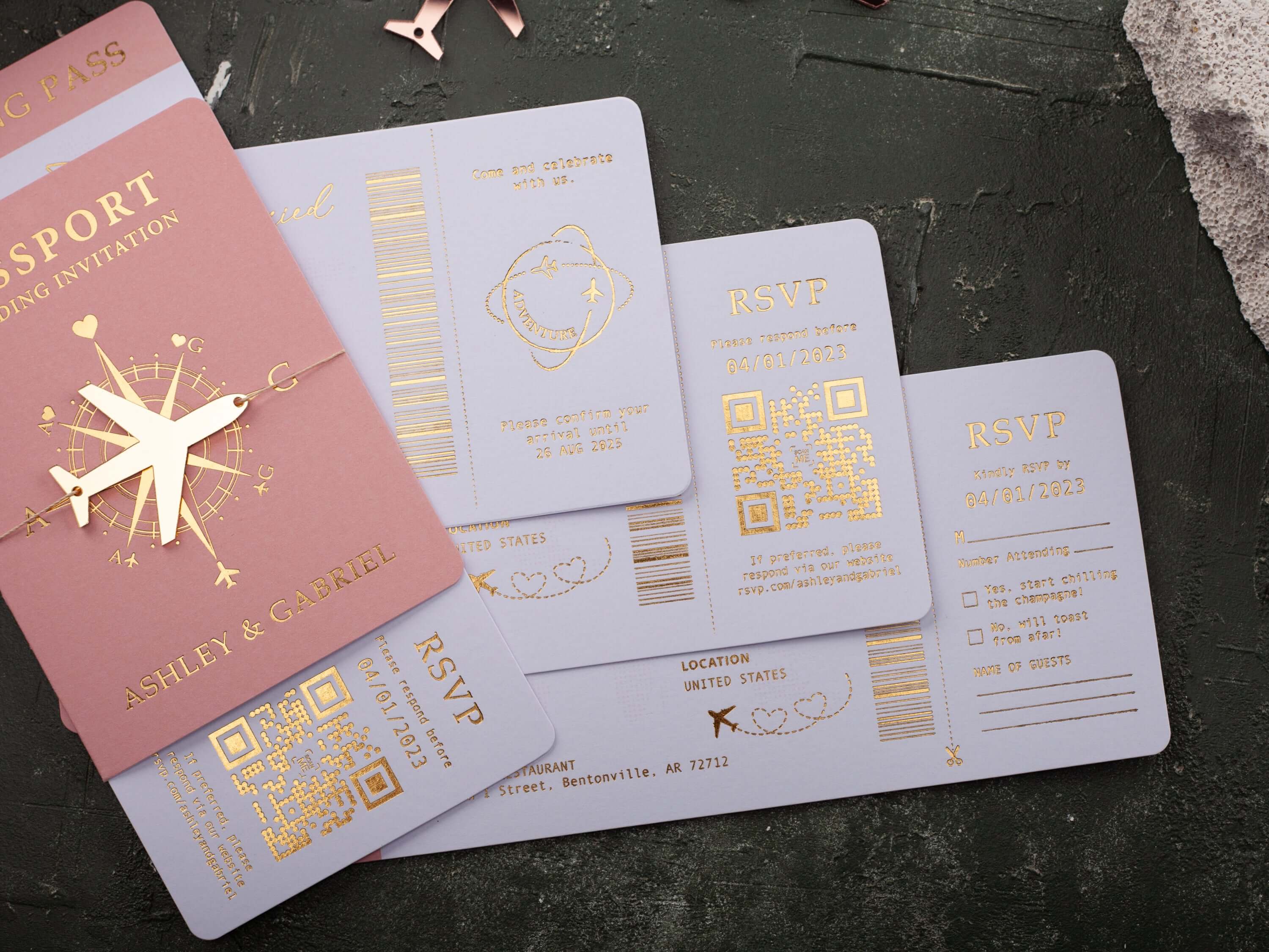 Blush Pink & Gold Passport Wedding Invitation
