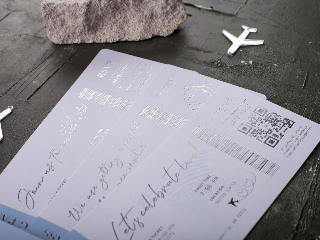 Baby Blue & Rose Gold Passport Wedding Invitation