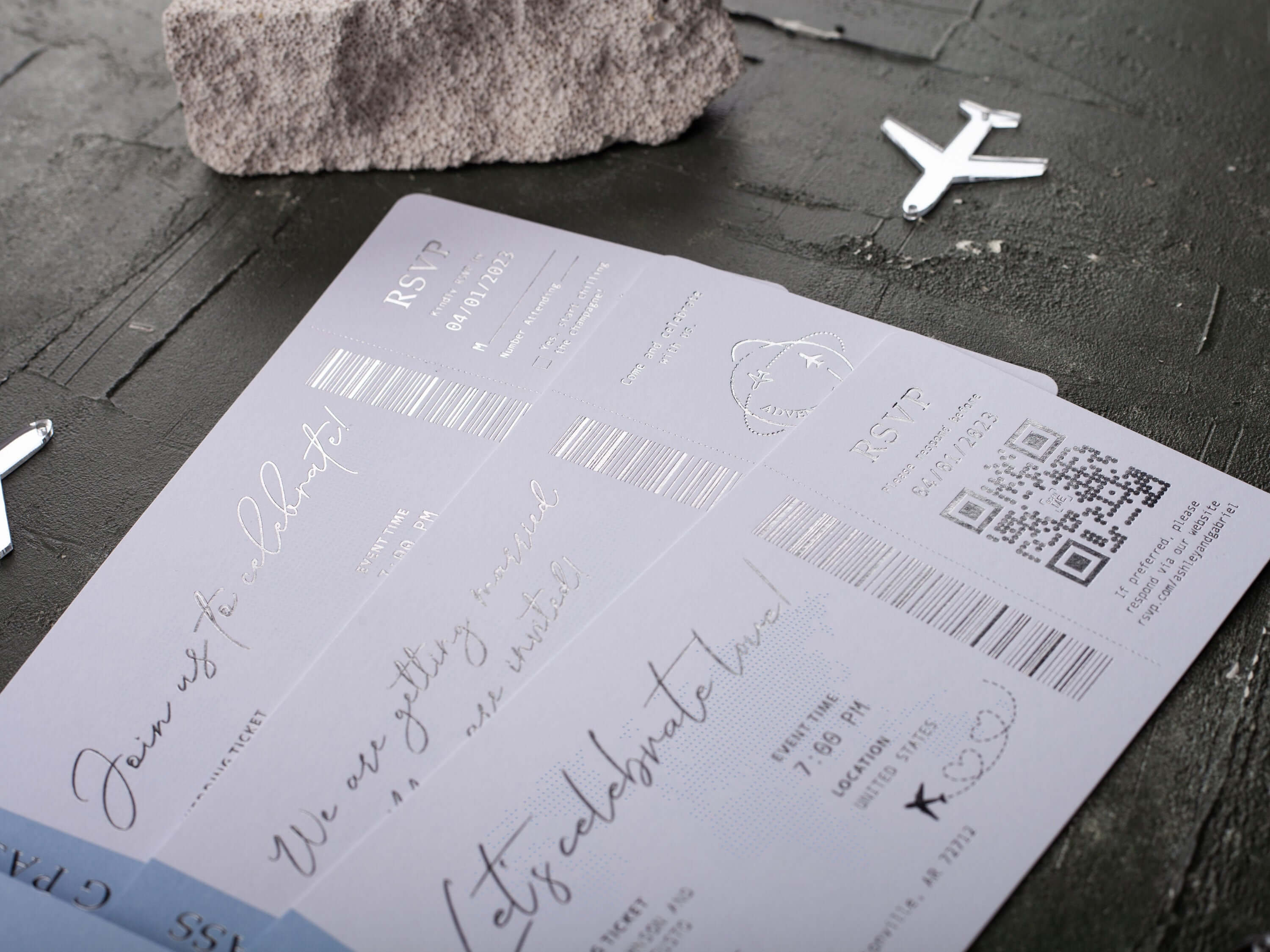 Baby Blue & Rose Gold Passport Wedding Invitation