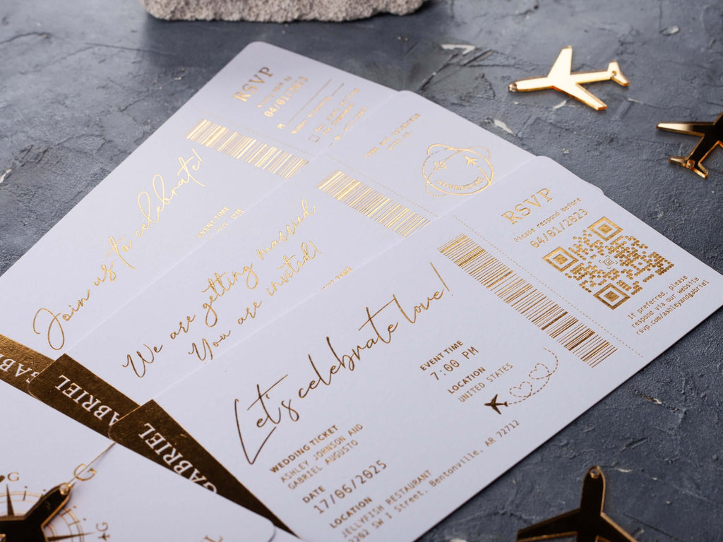 White & Gold Passport Wedding Invitation
