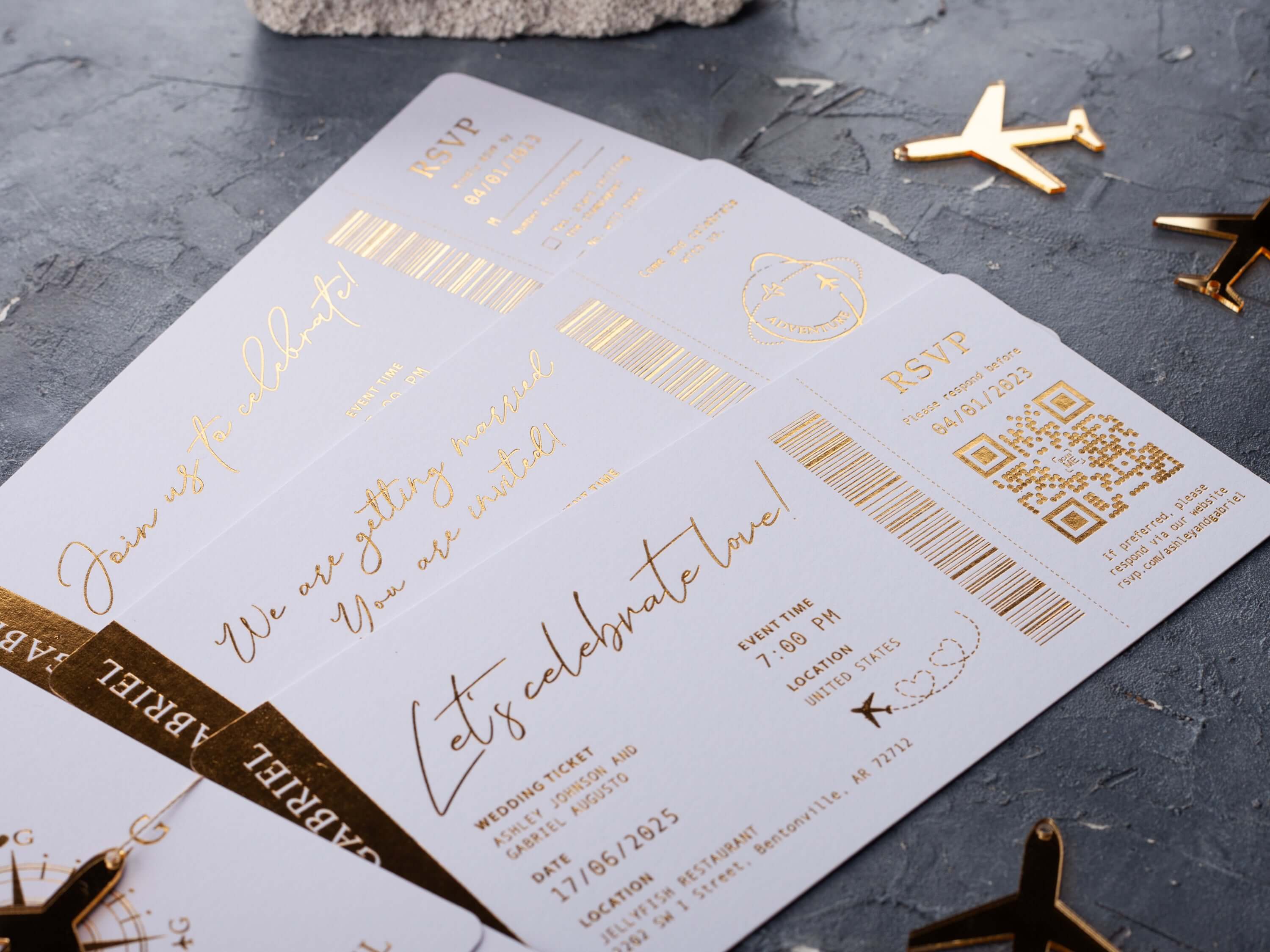 White & Gold Passport Wedding Invitation