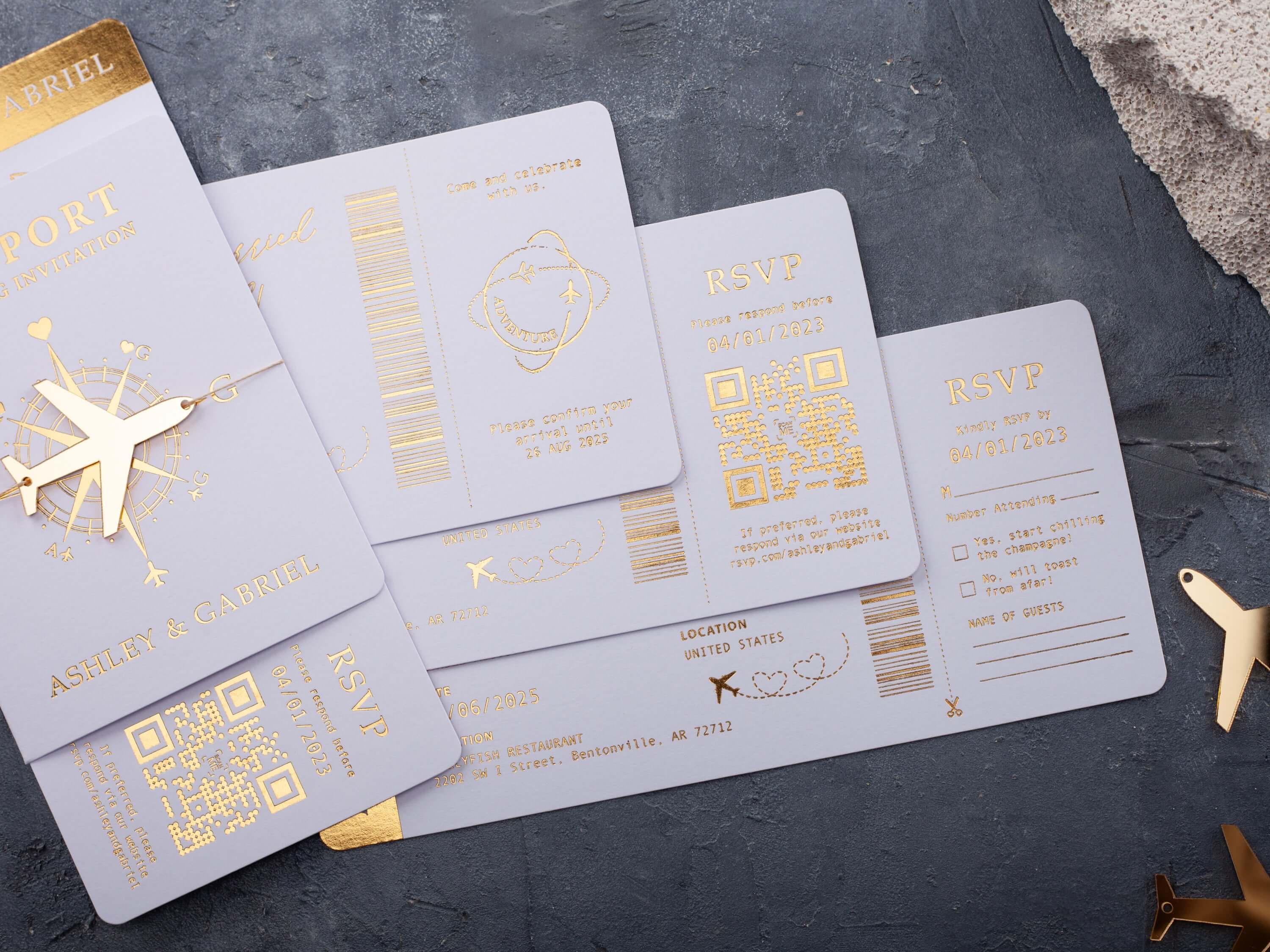 White & Gold Passport Wedding Invitation