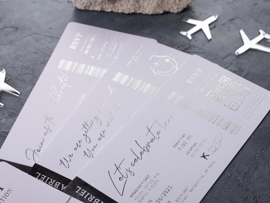 White & Silver Passport Wedding Invitation