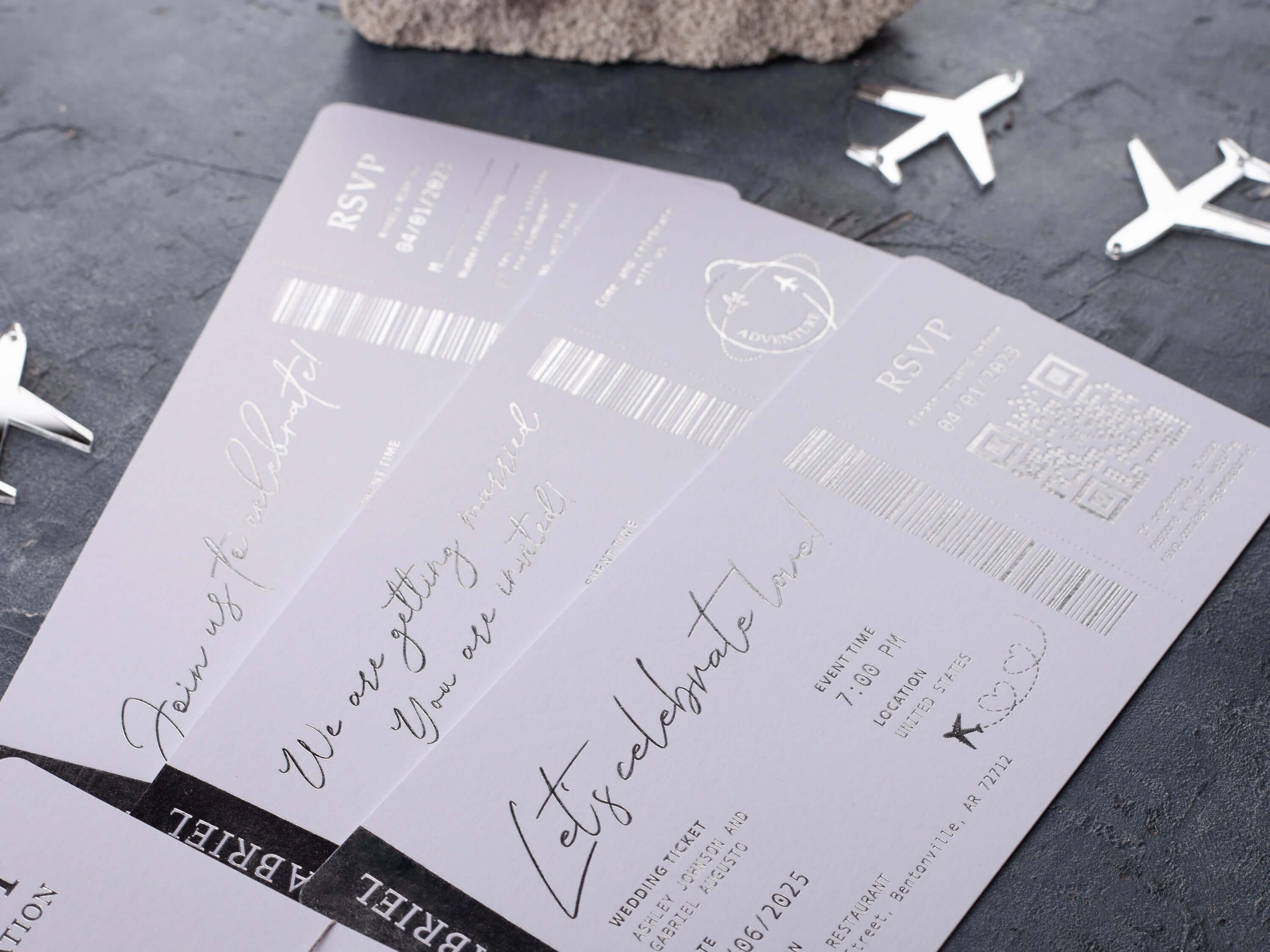 White & Silver Passport Wedding Invitation