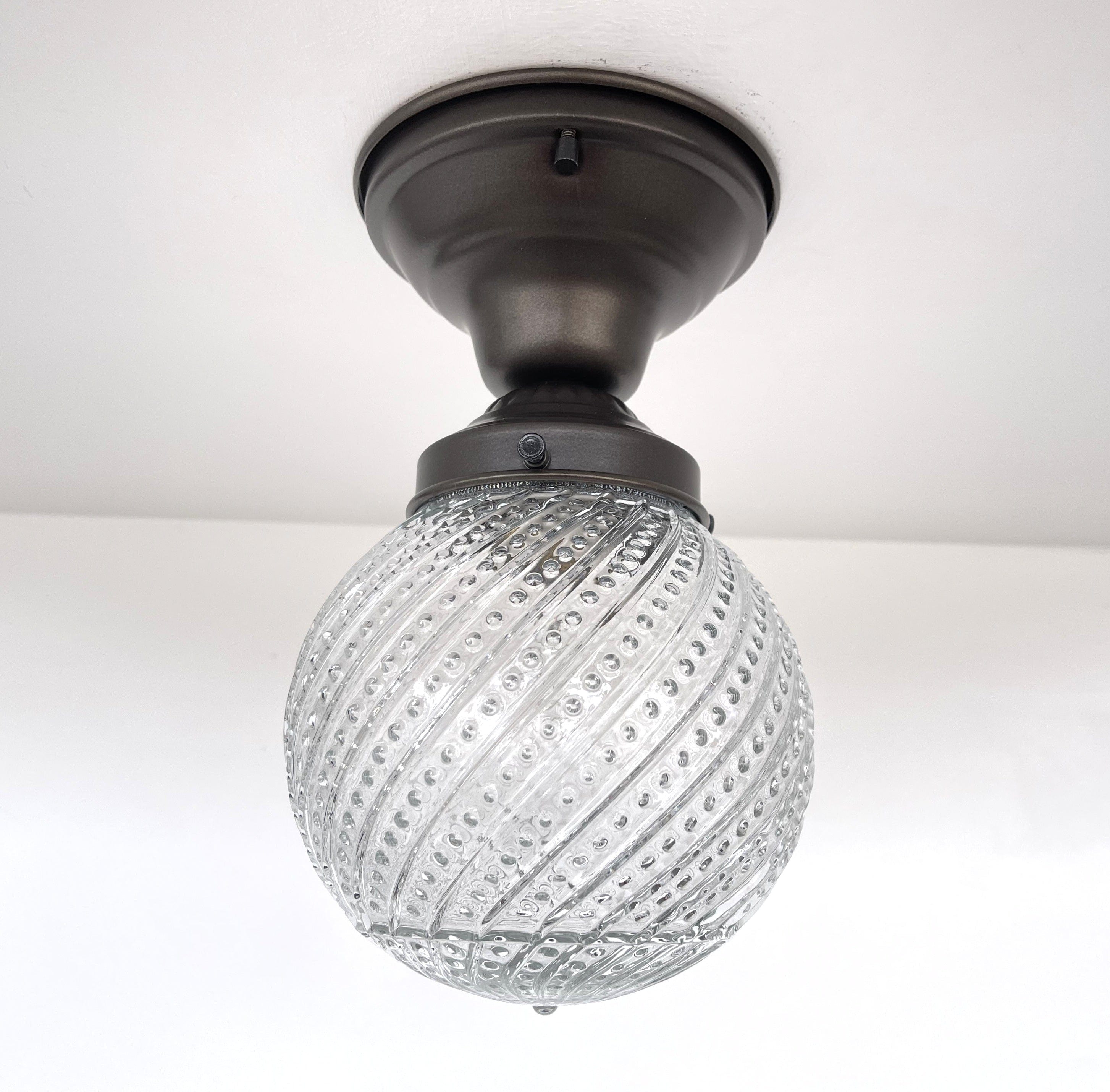 Antique Hobnail Swirl Clear Glass Light 1960's